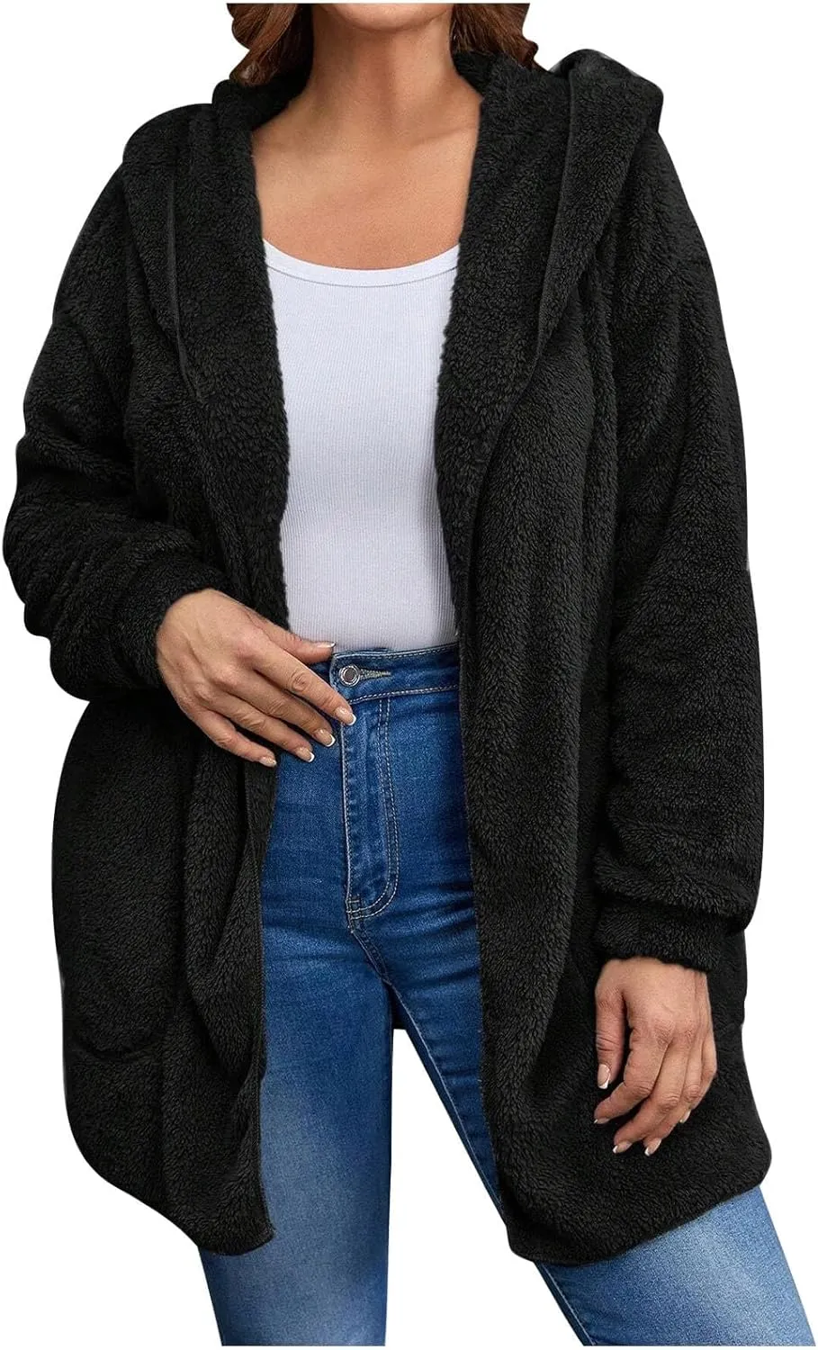 Winter Cardigan for Women Oversized Sherpa Jacket Fleece Long Sleeve Hoodies Casual Warm Coat Loose Fit Tops