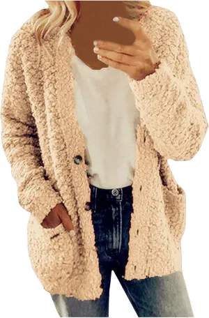 Winter Coat for Women 2024 Soft Fleece Jacket Fuzzy Sherpa Cardigan Open Front Fleece Button Down Warm Casual Sweater