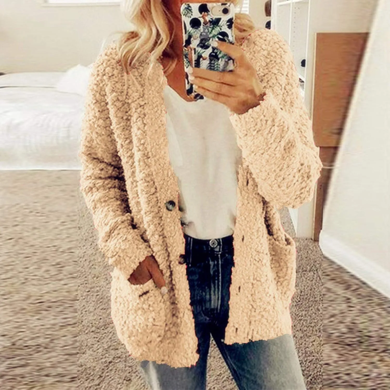 Winter Coat for Women 2024 Soft Fleece Jacket Fuzzy Sherpa Cardigan Open Front Fleece Button Down Warm Casual Sweater