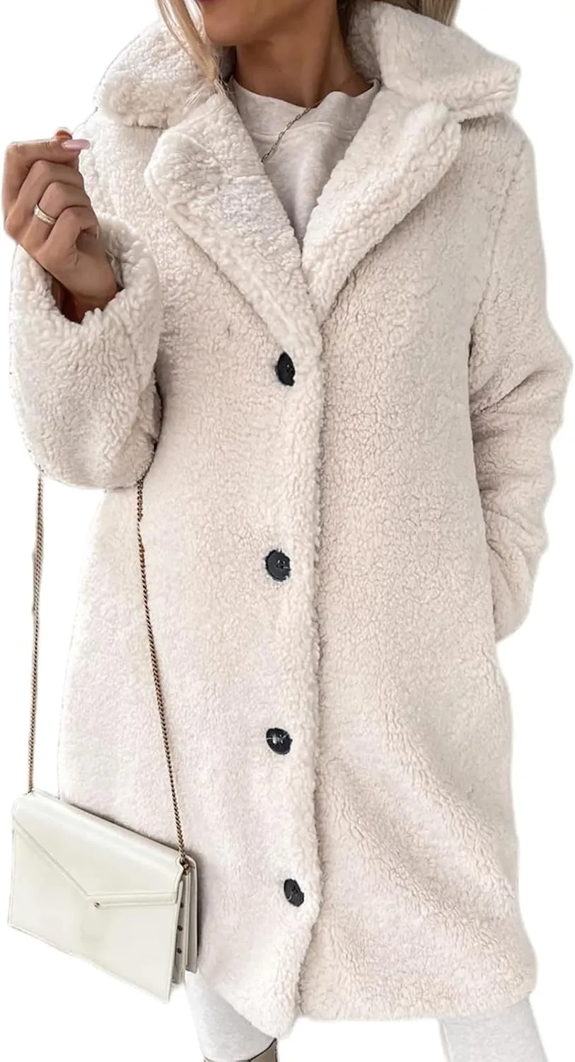 Women 2024 Winter Faux Fur Coats Oversized Sherpa Jackets Fuzzy Fleece Lapel Open Front Long Cardigan Warm Outerwear