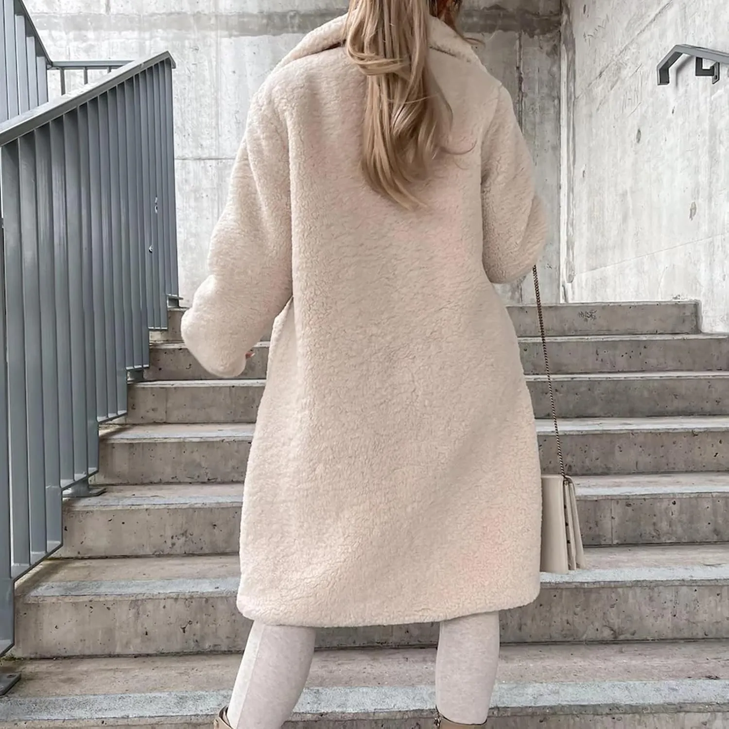 Women 2024 Winter Faux Fur Coats Oversized Sherpa Jackets Fuzzy Fleece Lapel Open Front Long Cardigan Warm Outerwear