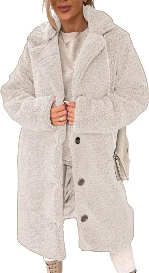 Women 2024 Winter Faux Fur Coats Oversized Sherpa Jackets Fuzzy Fleece Lapel Open Front Long Cardigan Warm Outerwear