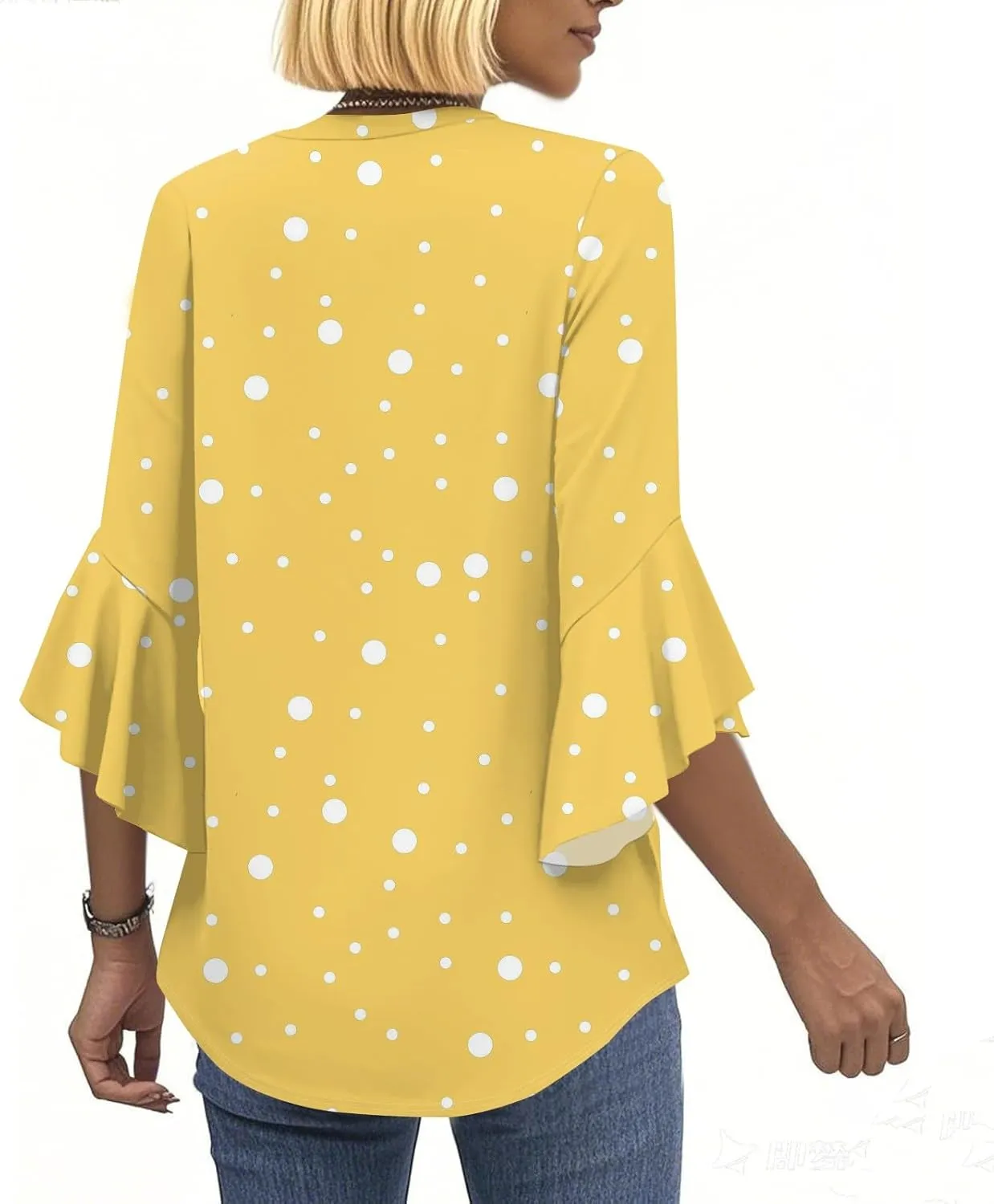 Women Casual Loose Vintage V-Neck 3/4 Sleeve Summer Tops