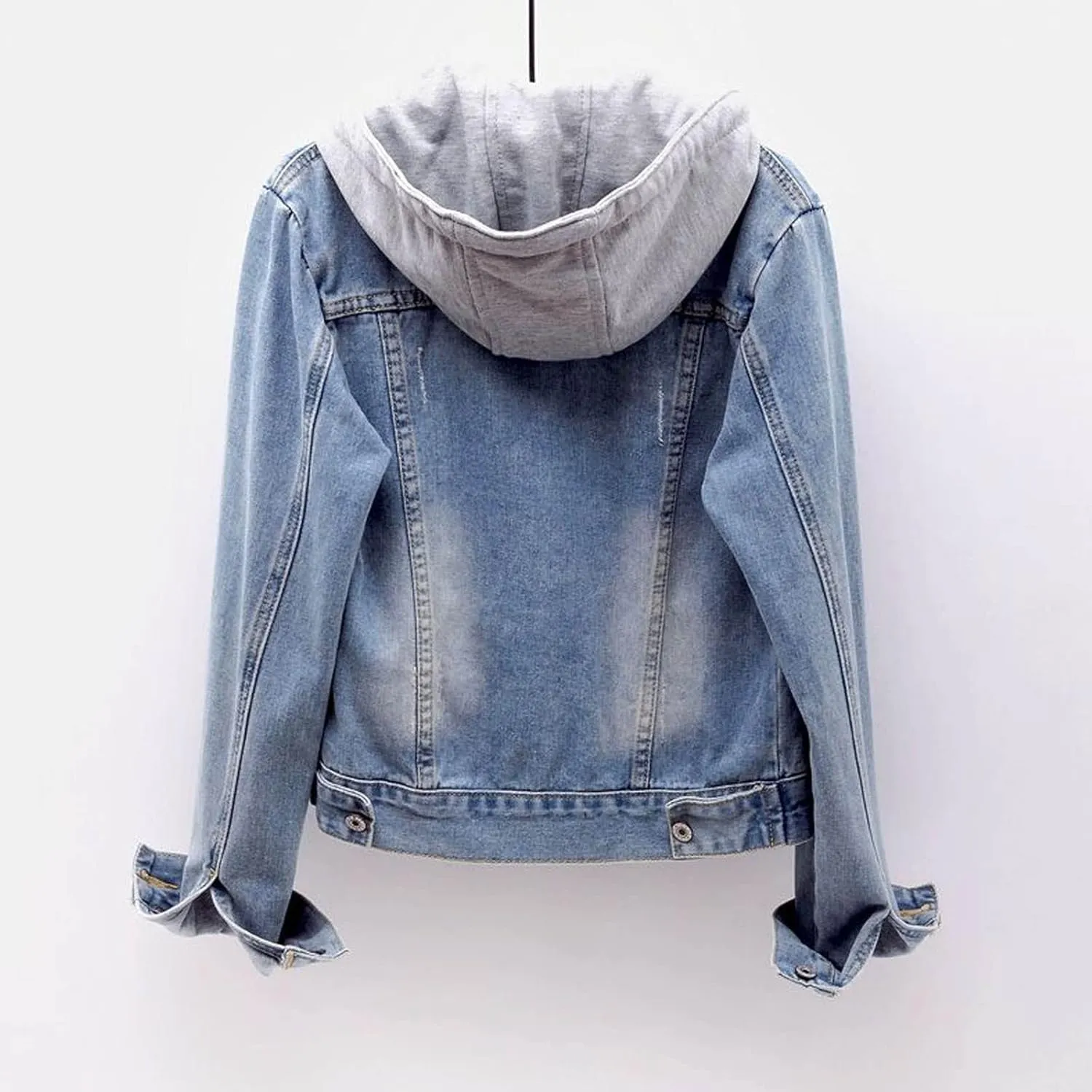 Women Denim Jacket with Hood Jean Coats Fashion Hoodies Button Down Long Sleeve Cute Outerwear Jacket