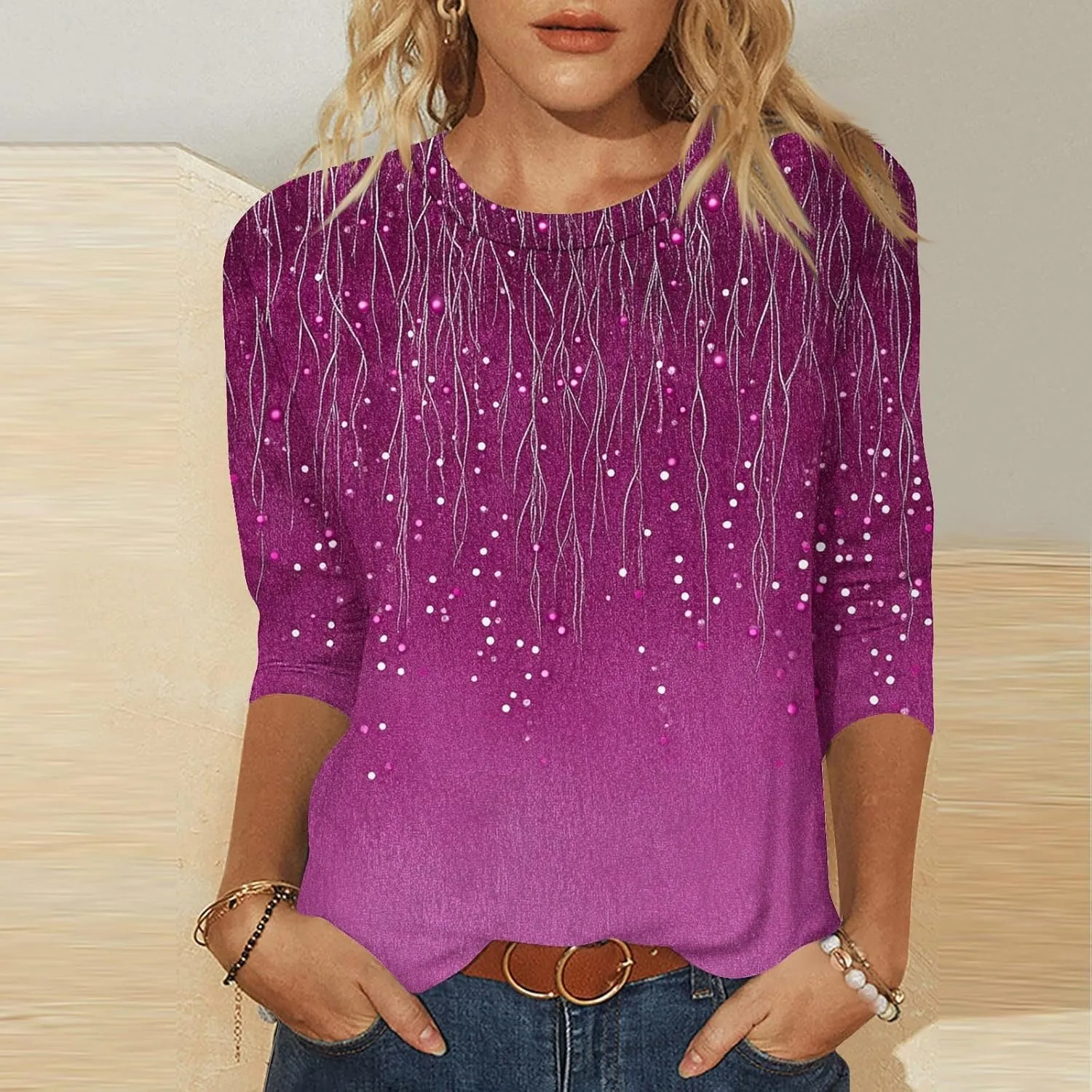 Womens 2025 Floral Boho Summer Tops 3/4 Length Sleeve Shirts Trendy Fashion Blouses Tunics Beach Vacation Clothes