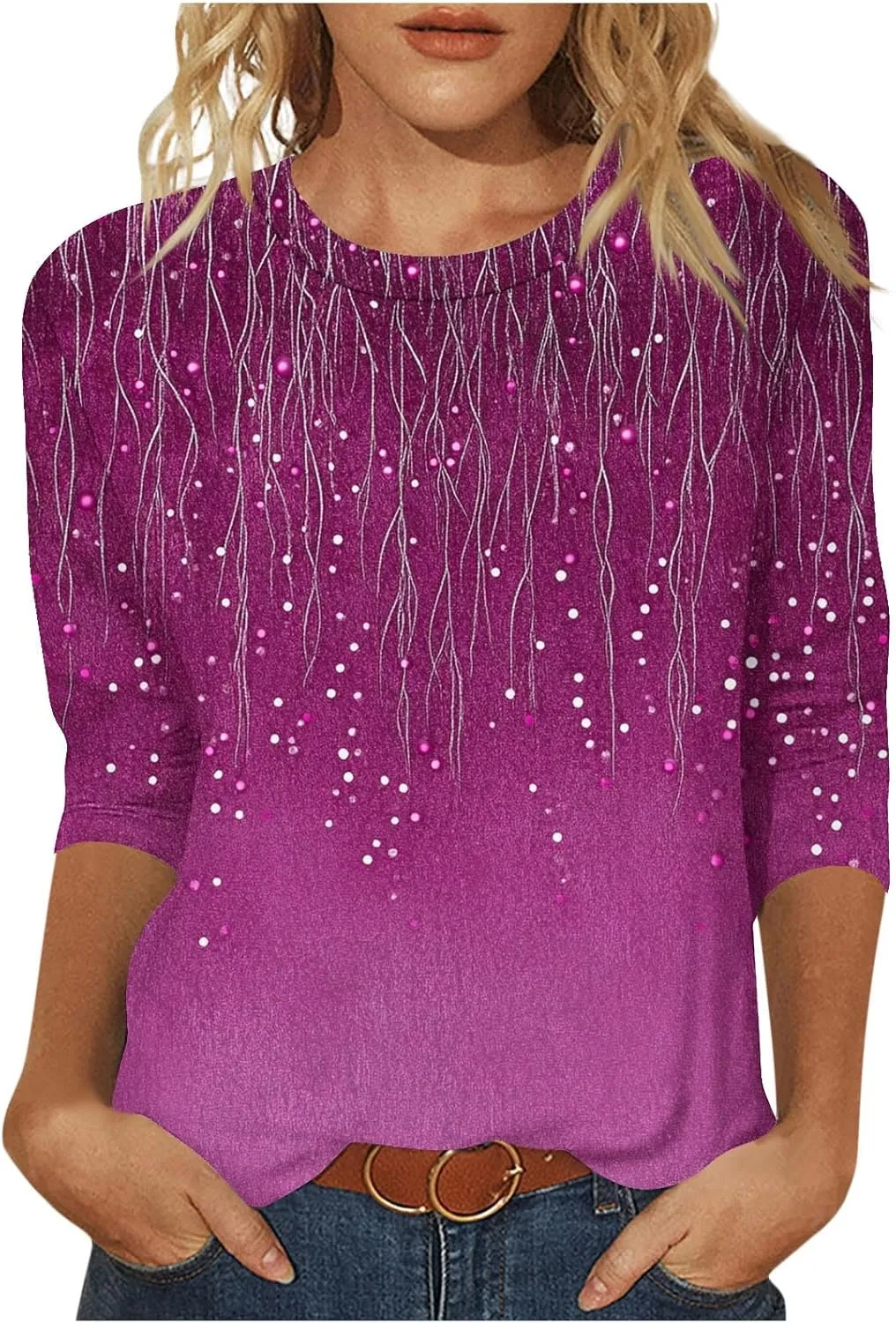 Womens 2025 Floral Boho Summer Tops 3/4 Length Sleeve Shirts Trendy Fashion Blouses Tunics Beach Vacation Clothes