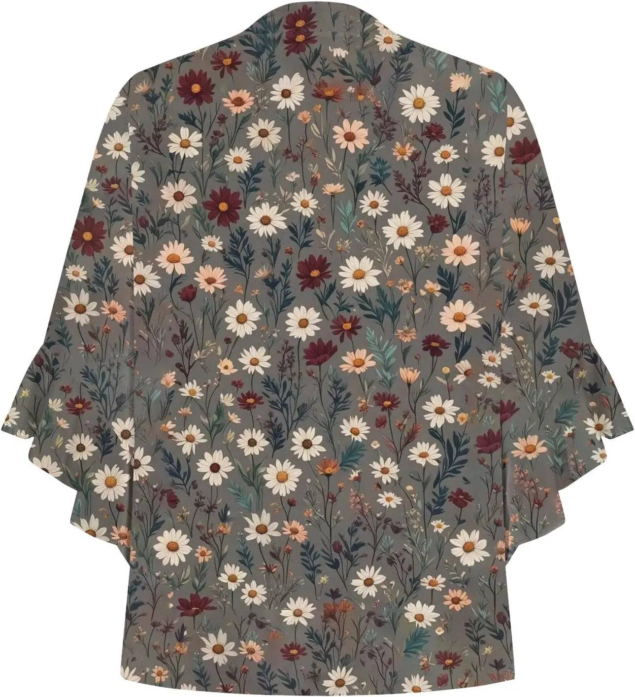 Womens 3/4 Length Sleeves Floral Shirts Flowy Ruffle Sleeve Tops Half Button Down Shirt Summer V Neck Blouse
