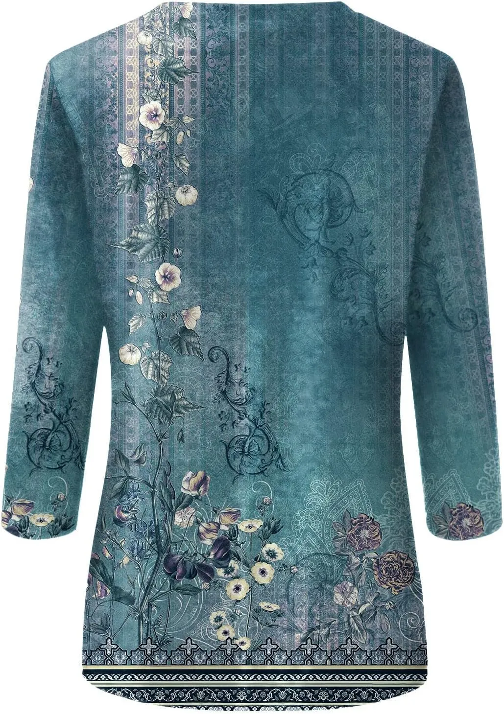 Womens 3/4 Sleeve Tops Womens Blouses Dressy Casual Loose Floral Print Pullover Tops Fall Fashion 2024