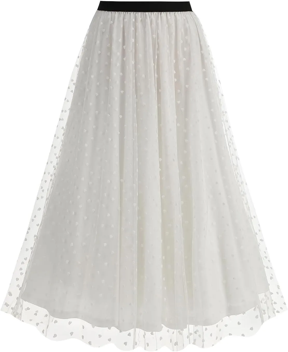 Women's A Line Tulle Midi Skirt Tutu Tiered Petticoat Skirts Tea-Length Elastic Waist Tutu Skirts Beach Vacation