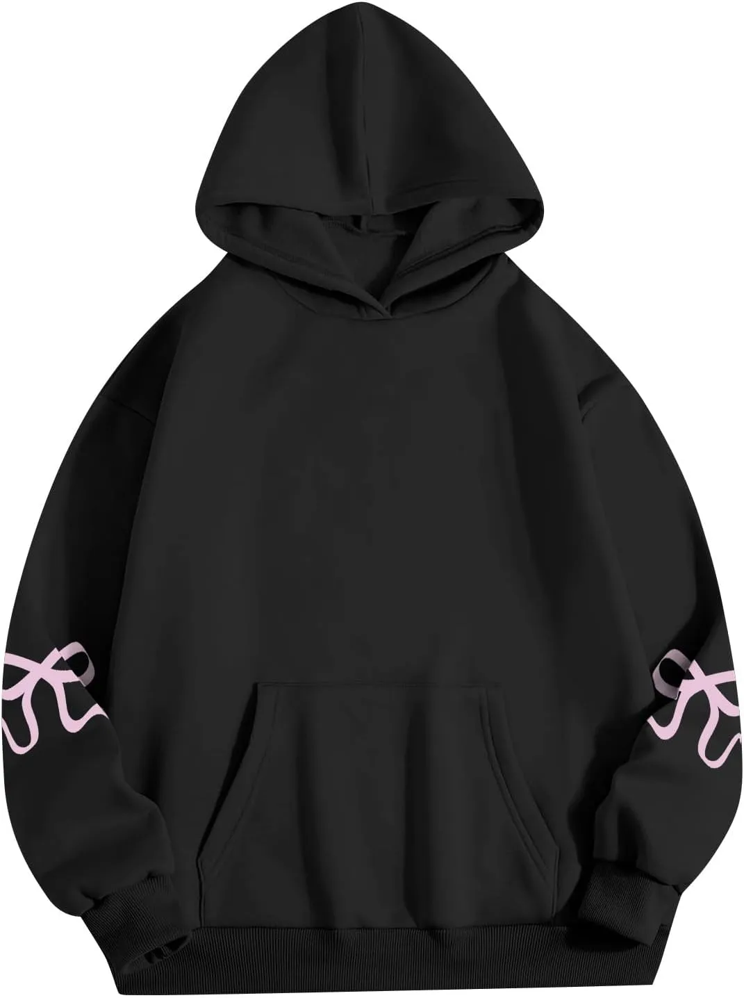 Women's Bow Print Hoodies 2025 Spring Trendy Long Sleeve Sweatshirts Cute Preppy Clothes Casual Graphic Pullover Tops