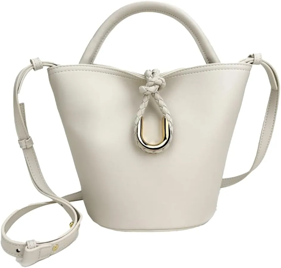 Women's Bucket Bag Retro Shoulder Bag Top Handle Handbags PU Leather Small Bucket Crossbody Bags Trendy Bucket Purse