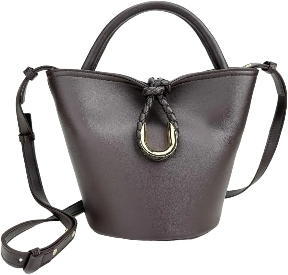 Women's Bucket Bag Retro Shoulder Bag Top Handle Handbags PU Leather Small Bucket Crossbody Bags Trendy Bucket Purse