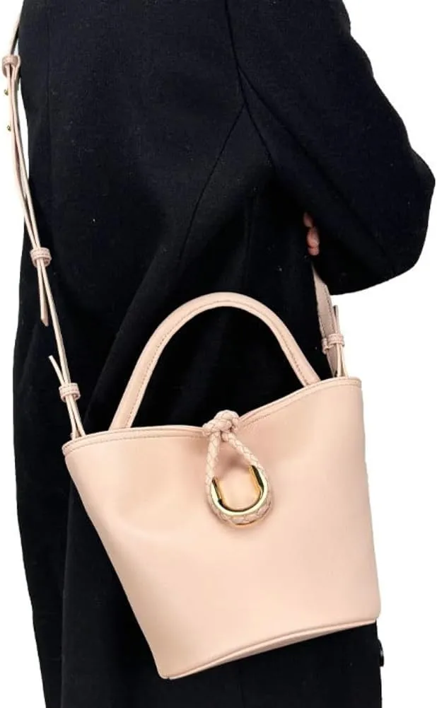 Women's Bucket Bag Retro Shoulder Bag Top Handle Handbags PU Leather Small Bucket Crossbody Bags Trendy Bucket Purse