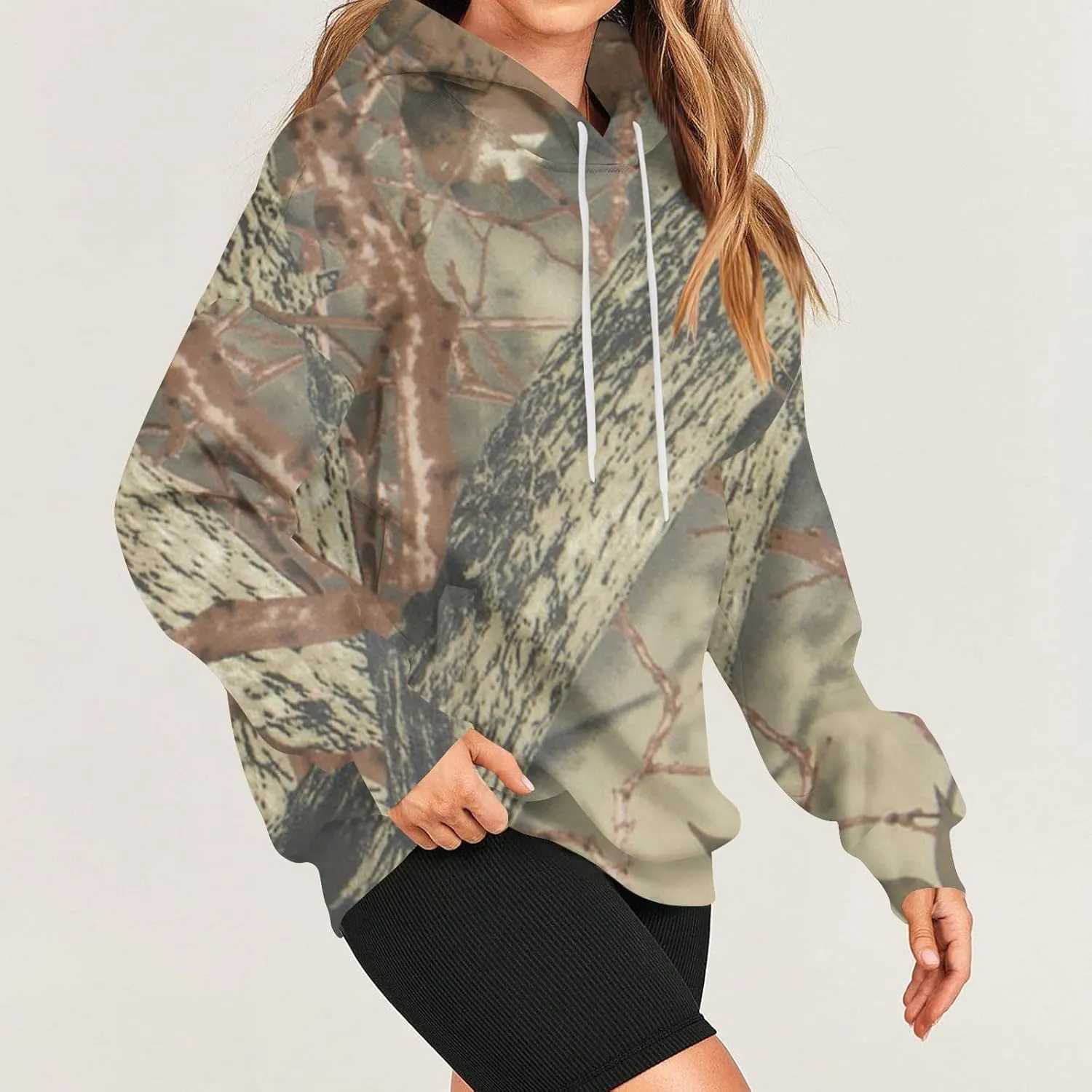 Womens Camo Hoodies Light Camo Hoodie Maple Oversized Hooded Sweatshirt Fleece Pullover Sweatshirts Long Sleeve with Pocket
