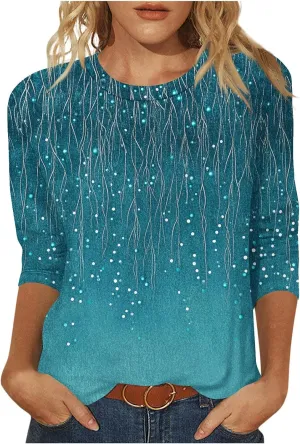 Women's Casual 3/4 Sleeve T-Shirt 2025 Summer Tunic Tops Dressy Trendy Basic Tees Blouses Loose Fit Crewneck Pullover
