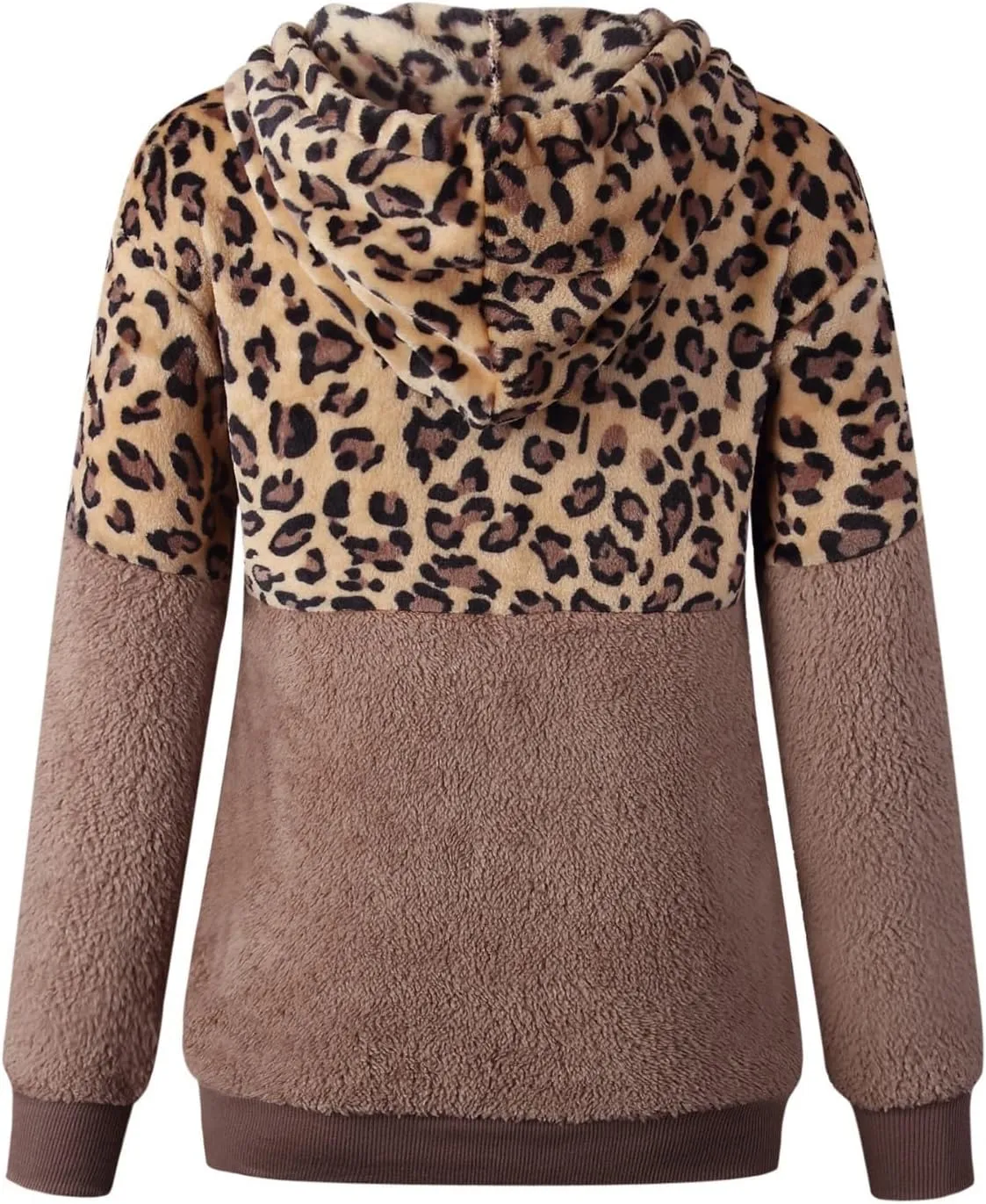 Women's Casual Fuzzy Hoodies Faux Fleece Zip Up Leopard Jackets Drawstring Hooded Sherpa Sweatshirt Fall Trendy Outwear