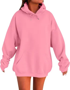Womens Casual Soild Color Long Sleeve Hoodies Oversized Trendy Loose Fit Sweatshirts with Pockets Plus Size S-5xl