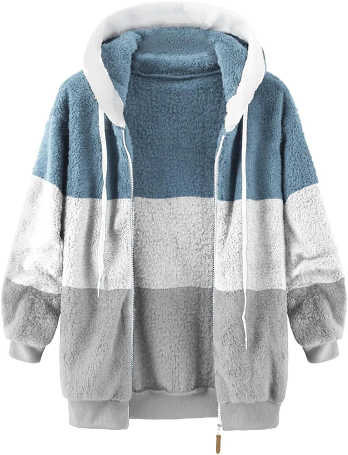Womens Cute Bear Ear Sherpa Fleece Lined Hoodie Jackets Zip Up Sherpa Lined Warm Oversized Fluffy Coat Plush Flannel