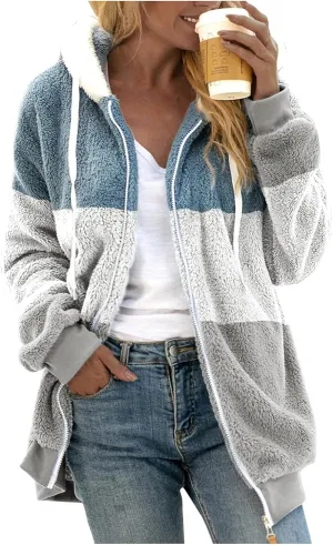 Womens Cute Bear Ear Sherpa Fleece Lined Hoodie Jackets Zip Up Sherpa Lined Warm Oversized Fluffy Coat Plush Flannel