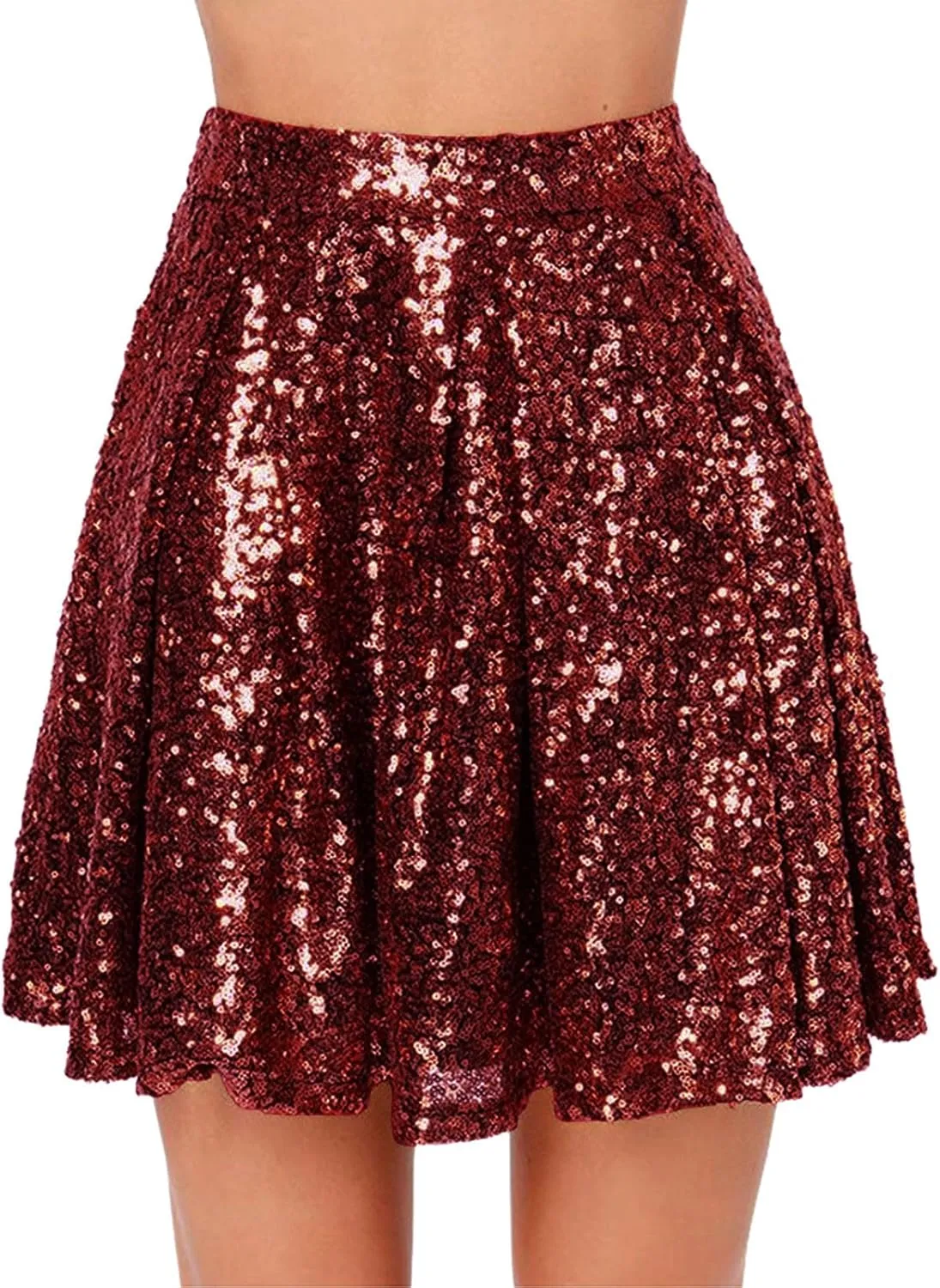 Women's Fashion High Waist Pleated Solid Color Short Skirt Loose Sequin Skirt Tutu