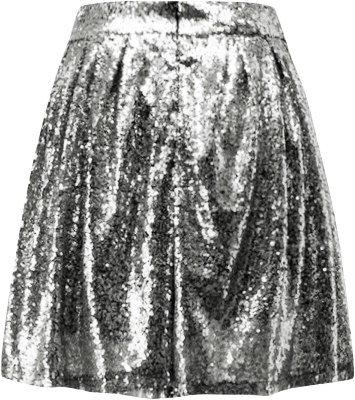 Women's Fashion High Waist Pleated Solid Color Short Skirt Loose Sequin Skirt Tutu