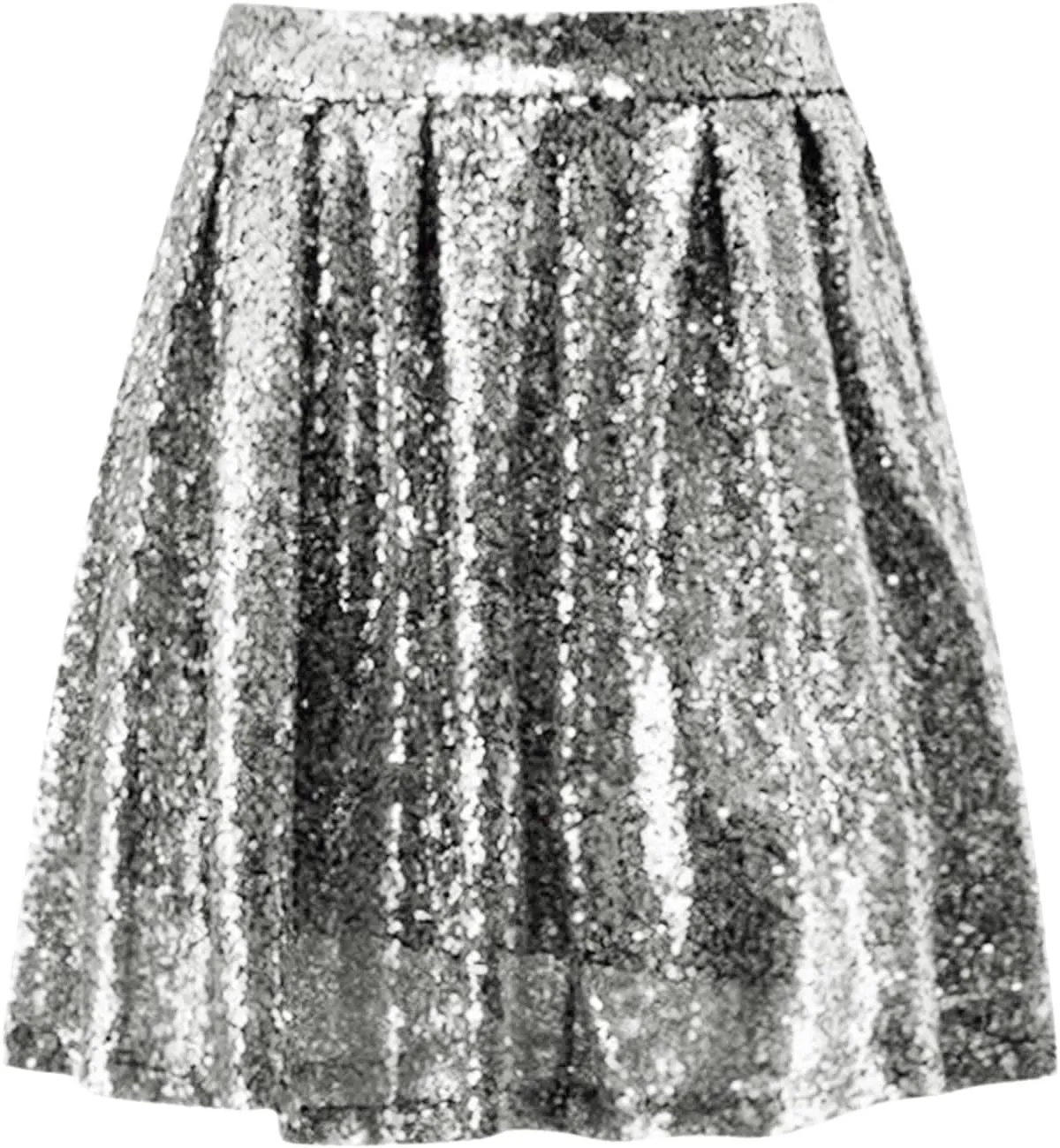 Women's Fashion High Waist Pleated Solid Color Short Skirt Loose Sequin Skirt Tutu