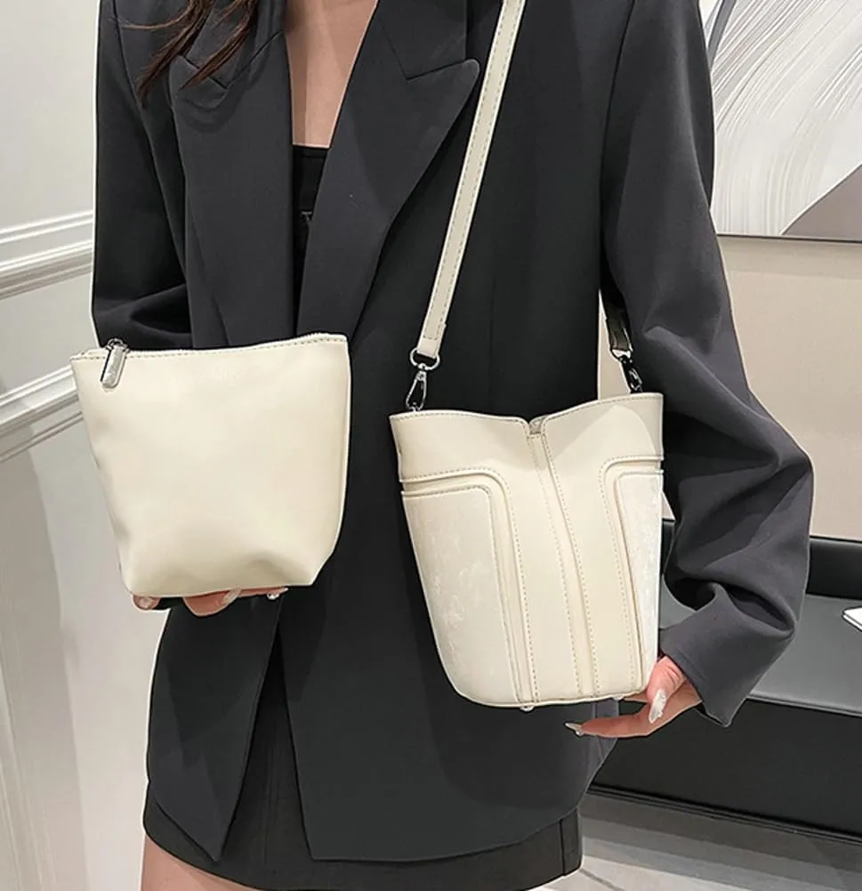 Womens Fashion Shoulder Crossbody Bag Vegan leather Tote Bucket Purse Small Handbags Satchel 2pcs 2024