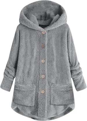 Women's Fashion Winter Coat Long Sleeve Hooded Button Faux Shearling Shaggy Oversized Shacket Jacket
