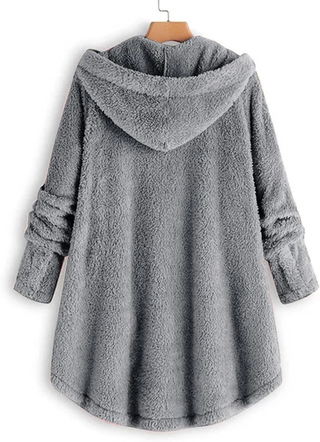 Women's Fashion Winter Coat Long Sleeve Hooded Button Faux Shearling Shaggy Oversized Shacket Jacket