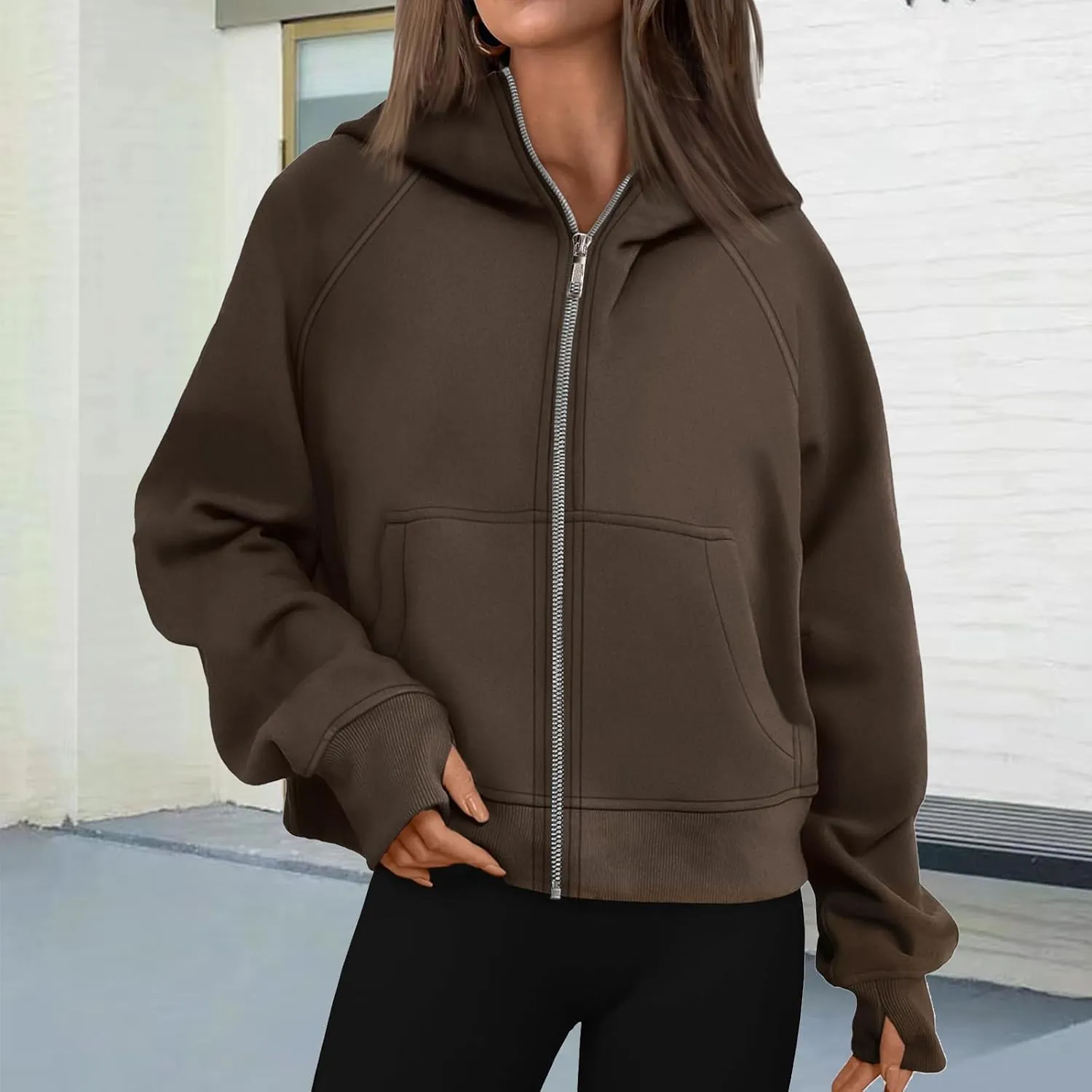 Women's Fleece Hoodies Zip Up Long Sleeve Oversized Sweatshirts Casual Solid Sweaters Fall Fashion Pullover Outfits