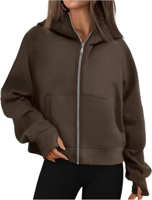 Women's Fleece Hoodies Zip Up Long Sleeve Oversized Sweatshirts Casual Solid Sweaters Fall Fashion Pullover Outfits