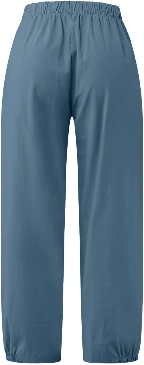 Women's Fleece Lined Hiking Pants Winter Button Vacation Leggings with Pockets Flare Leggings Wide Leg