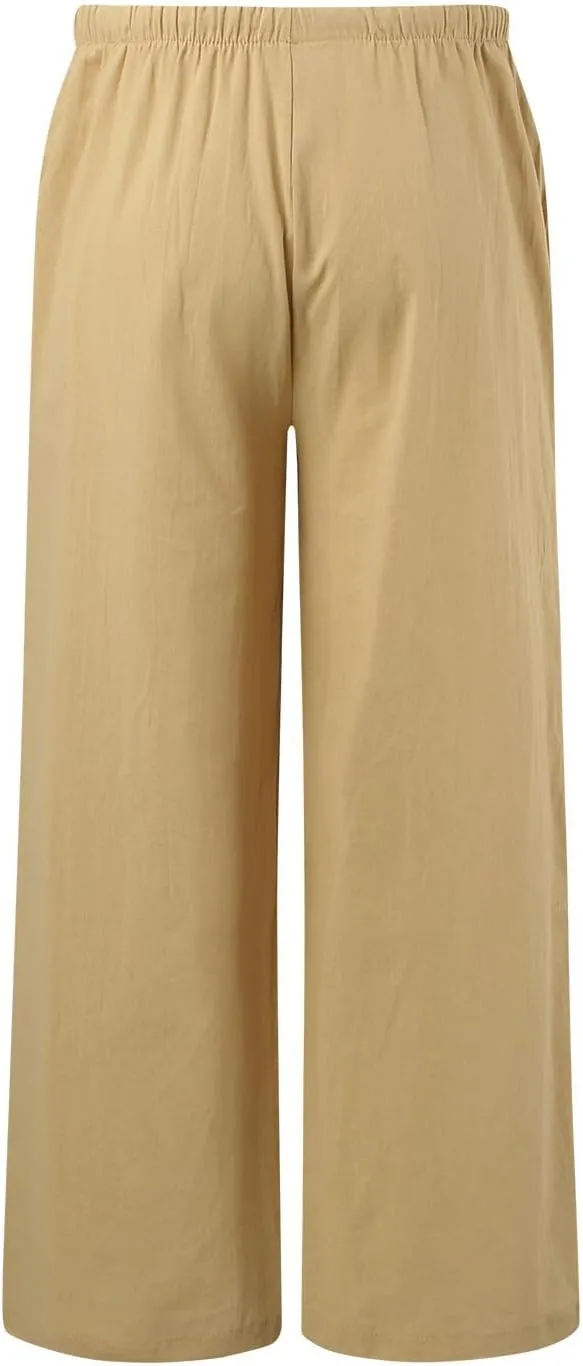 Women's Fleece Lined Hiking Pants Winter Button Vacation Leggings with Pockets Flare Leggings Wide Leg