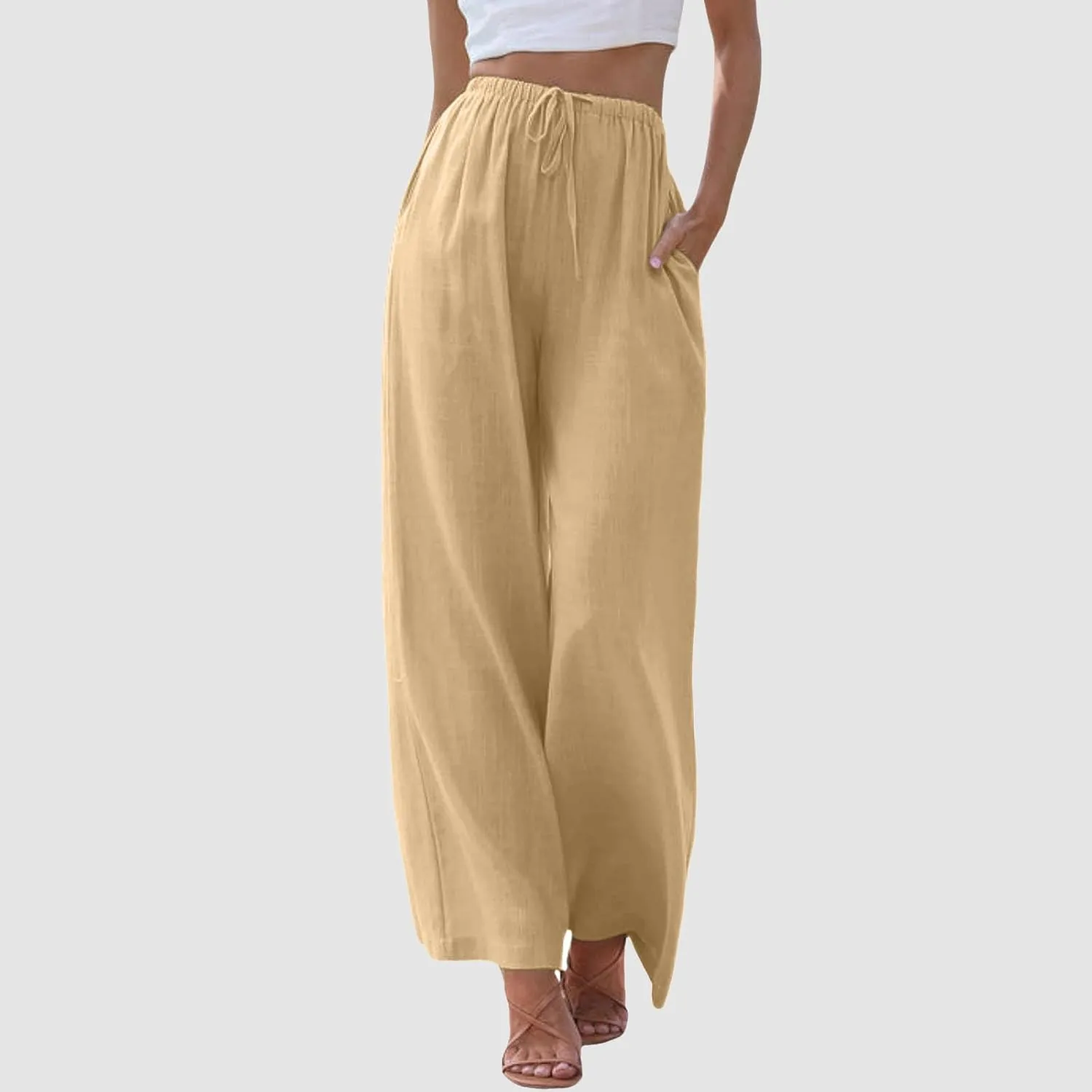 Women's Fleece Lined Hiking Pants Winter Button Vacation Leggings with Pockets Flare Leggings Wide Leg