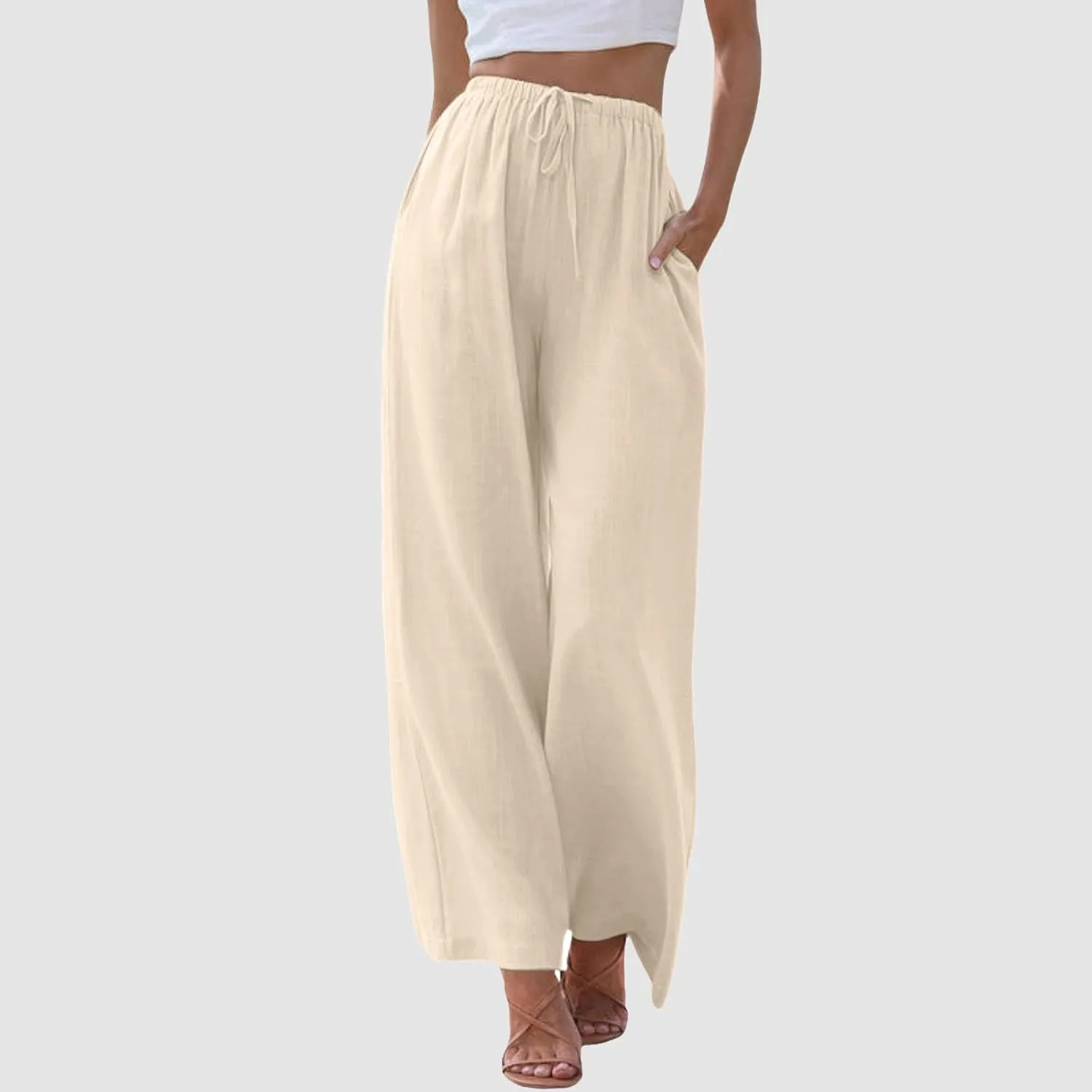 Women's Fleece Lined Hiking Pants Winter Button Vacation Leggings with Pockets Flare Leggings Wide Leg