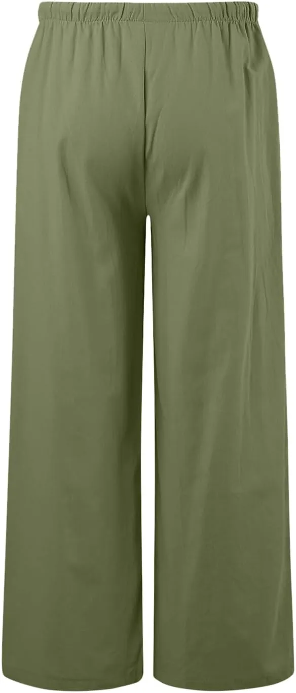 Women's Fleece Lined Hiking Pants Winter Button Vacation Leggings with Pockets Flare Leggings Wide Leg