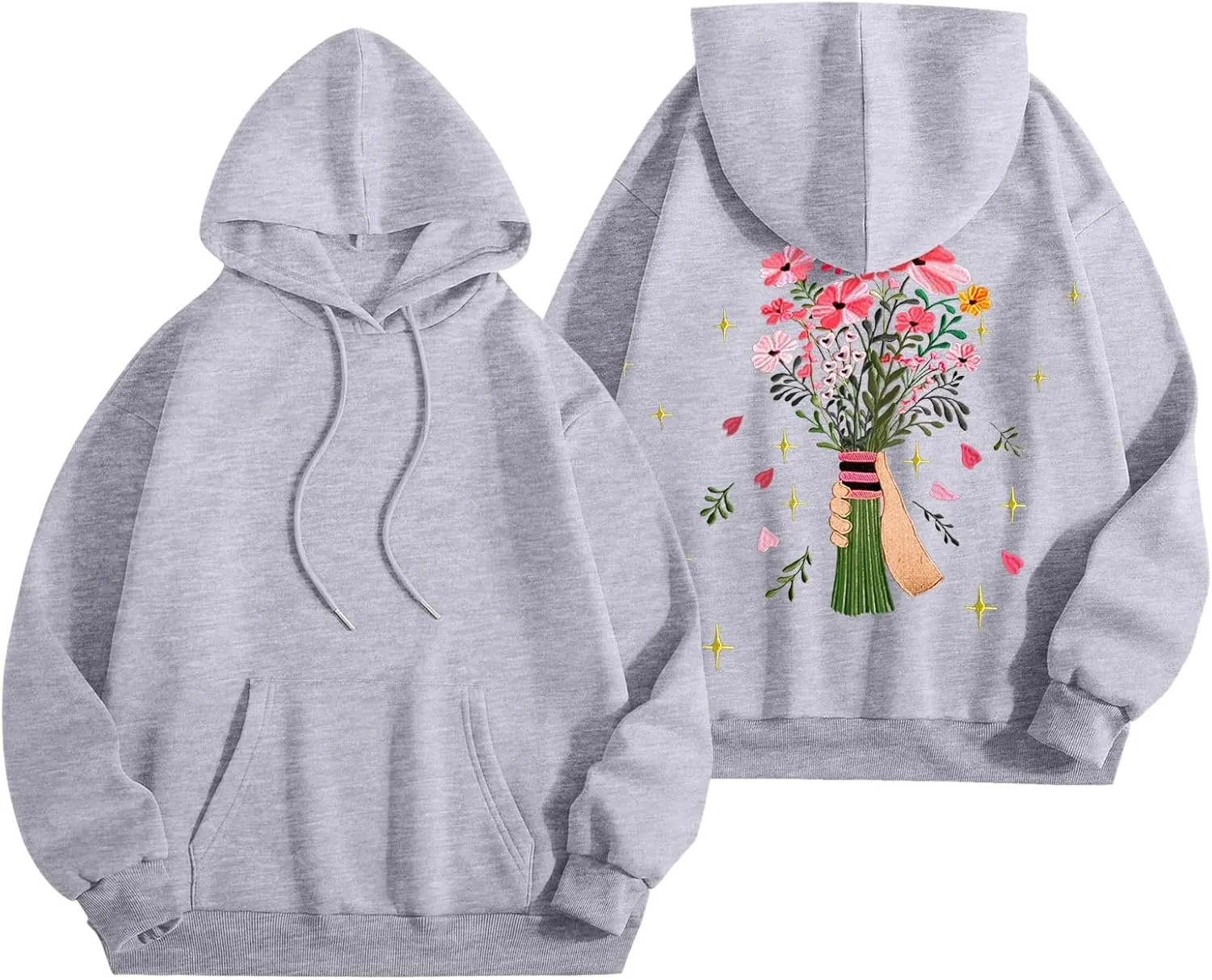 Womens Floral Graphic Hoodies Teen Girls Oversized Preppy Sweatshirts Y2k Cute Long Sleeve Casual Hooded Pullovers