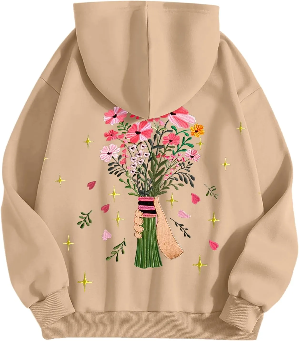 Womens Floral Graphic Hoodies Teen Girls Oversized Preppy Sweatshirts Y2k Cute Long Sleeve Casual Hooded Pullovers