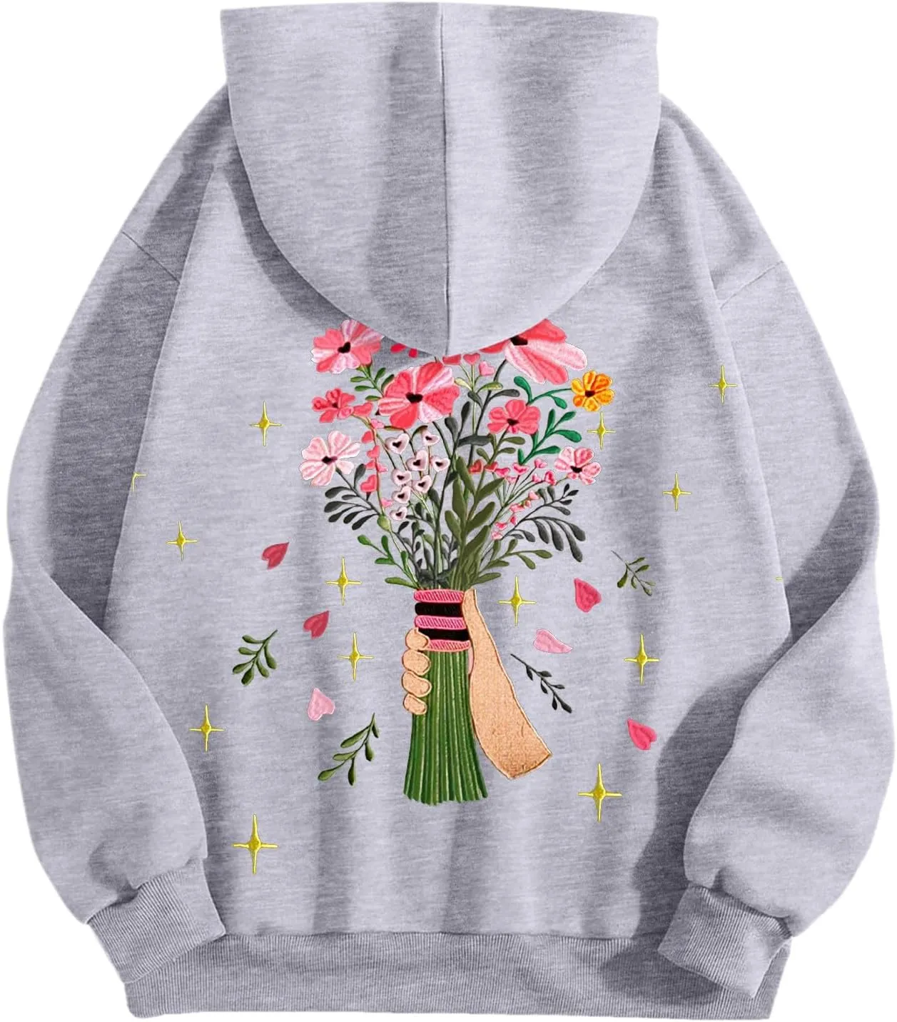 Womens Floral Graphic Hoodies Teen Girls Oversized Preppy Sweatshirts Y2k Cute Long Sleeve Casual Hooded Pullovers