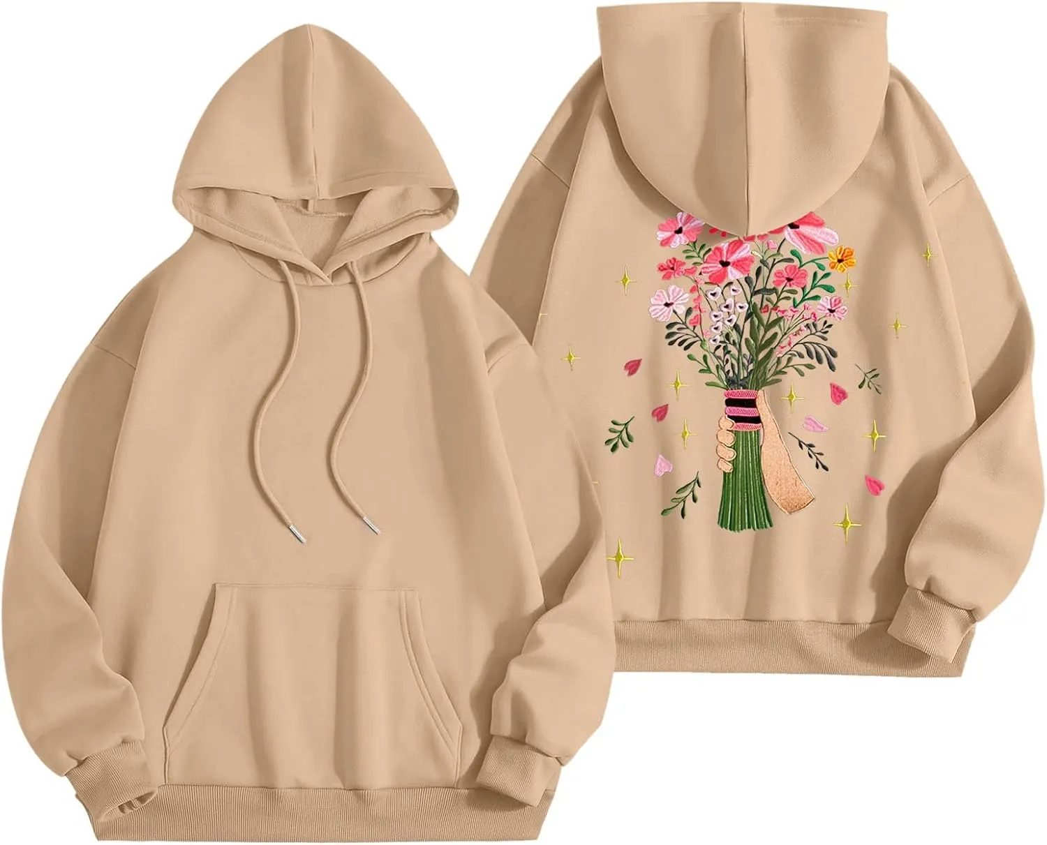 Womens Floral Graphic Hoodies Teen Girls Oversized Preppy Sweatshirts Y2k Cute Long Sleeve Casual Hooded Pullovers