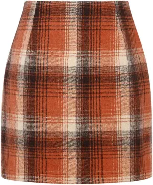 Womens High Waisted Plaid Skirt Fall Winter Mini Wool Bodycon Pencil A line Skirts