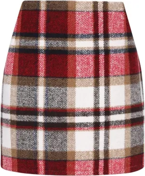 Womens High Waisted Plaid Skirt Fall Winter Mini Wool Bodycon Pencil A line Skirts