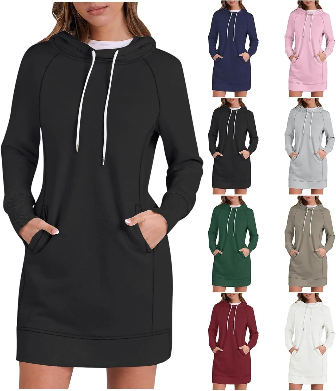 Womens Hoodie Dress for Fall Long Sleeve Hoodies Mini Dresses Fleece Casual Hoodie with Pockets 2024 Fashion
