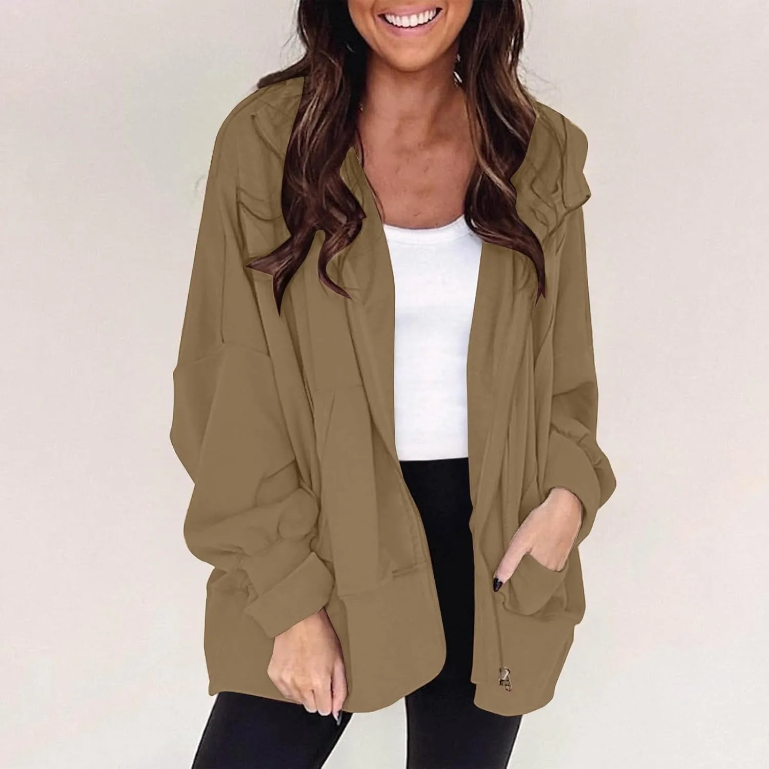 Womens Hoodies Oversized Sweatshirt Loose Casual Long Sleeve Zip Up Fall Outfits Fashion Jackets Outwear with Pockets