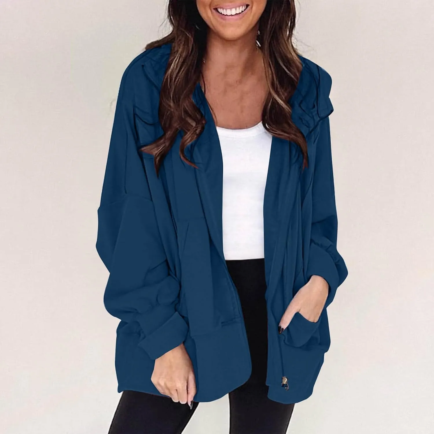 Womens Hoodies Oversized Sweatshirt Loose Casual Long Sleeve Zip Up Fall Outfits Fashion Jackets Outwear with Pockets