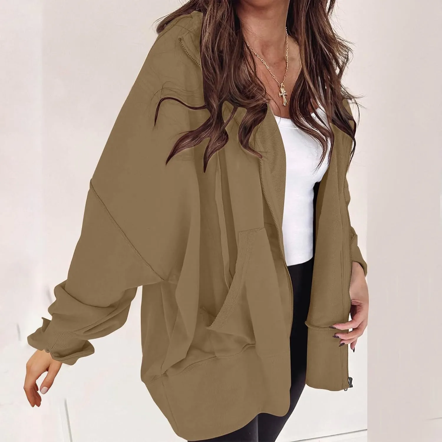 Womens Hoodies Oversized Sweatshirt Loose Casual Long Sleeve Zip Up Fall Outfits Fashion Jackets Outwear with Pockets