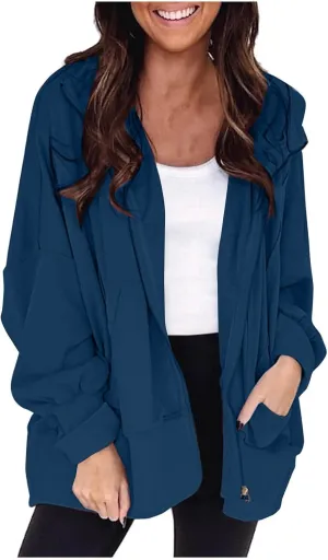 Womens Hoodies Oversized Sweatshirt Loose Casual Long Sleeve Zip Up Fall Outfits Fashion Jackets Outwear with Pockets