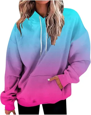 Womens Hoodies Oversized Sweatshirts Pullover Fashion Autumn And Winter Color Gradient Printing Casual Pockets Long