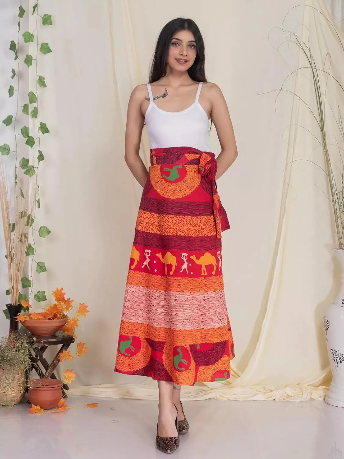 Women's Indian Cotton Wrap Skirts Boho Long Skirt Handmade Wrap Skirt