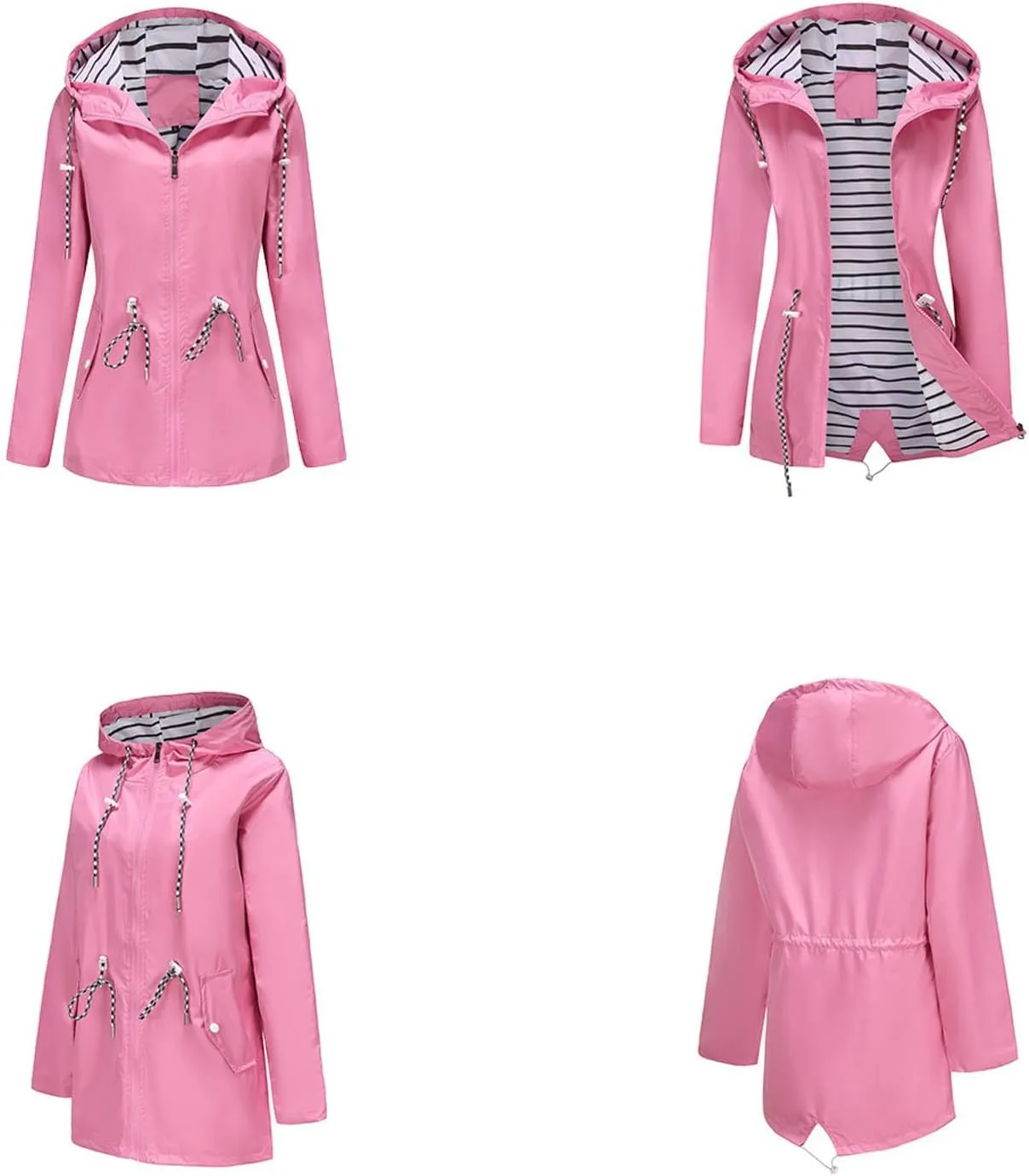 Women's Lightweight Hooded Waterproof Jacket Long Sleeve Oversized Outdoor Windbreaker Mid-Length Hooded Rain Coat